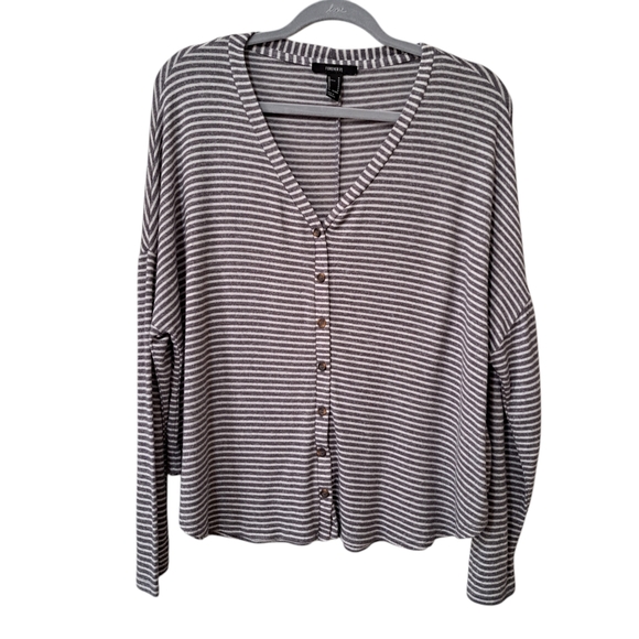 Forever 21 Stripped Button Down Cardigan Boyfriend Acadamia Boxy Cottage Core M - Picture 1 of 6